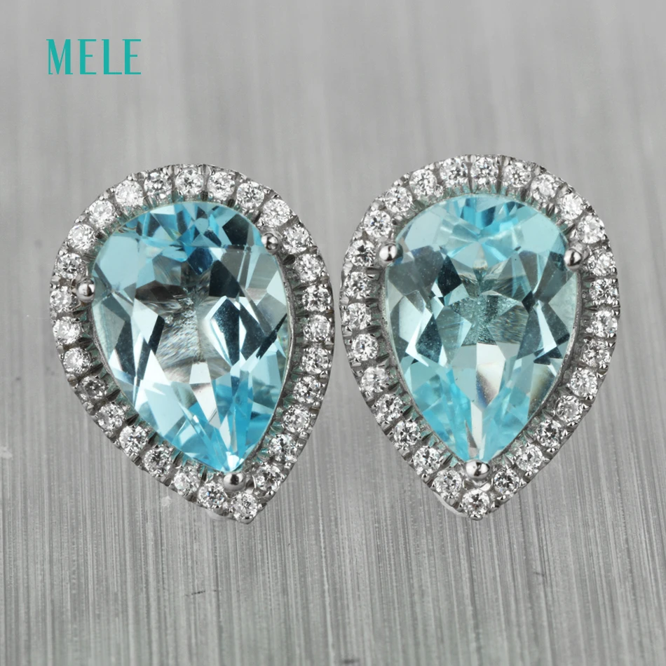 Серьги из серебра с натуральным голубым топазом светло голубой цвет жемчужины 7