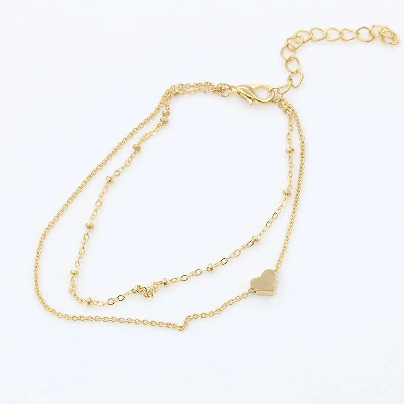 2Pcs/Set Minimalist Gold Silver Color Small Love Friendship Charm Bracelets Bangles Jewelry Link Chain For Women | Украшения и