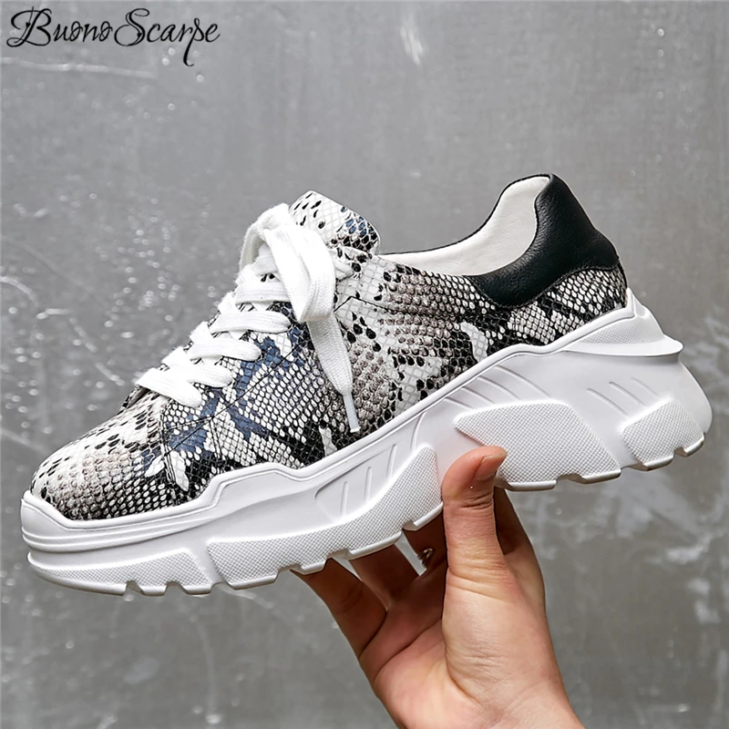 Buono Scarpe змеиные вены кроссовки женские натуральная коровья кожа Мода папа обувь женские на платформе со шнуровкой эспадрильи Дамская обувь