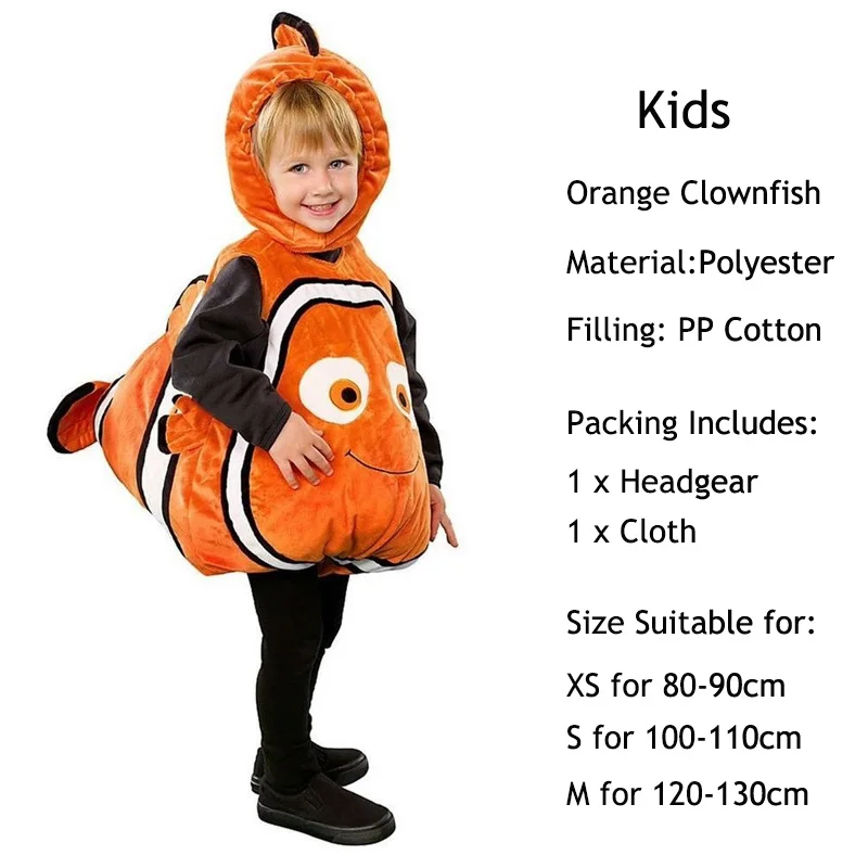 Clownfish Детский костюм динозавра, трицератопа, тираннозавра, Стегозавра, Парк Юрского периода, комплект одежды с рыбкой-клоуном, вечерние ролевые игры на Хэллоуин - Цвет: Clownfish