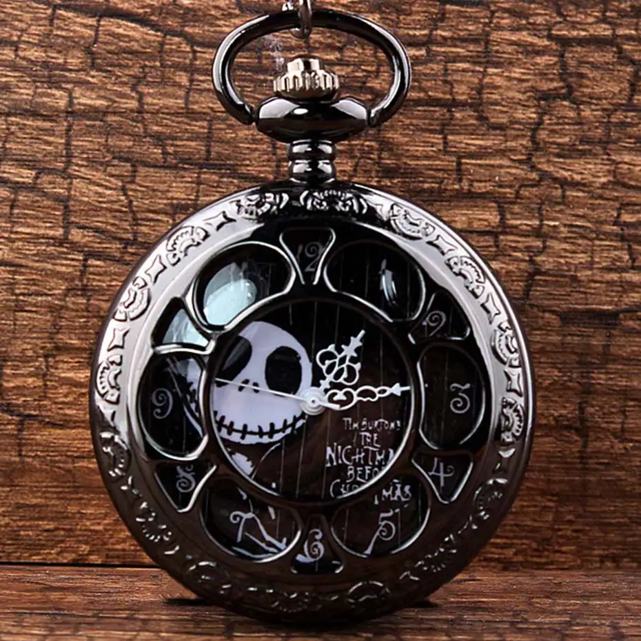 Винтажные часы Tim Burton The nightster перед Рождеством кварцевые карманные часы Джек Скеллингтон бронзовая цепочка FOB часы с ожерельем для мужчин и женщин