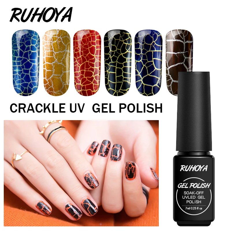 Ruhoya эмаль Перманентный УФ гель для ногтей амулеты кракле краска счастливый
