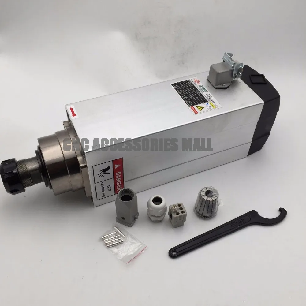 Square air cooled spindle motor 18000rpm 7.5KW 380V 300Hz ER32 Spindle Motor for Woodworking CNC Router