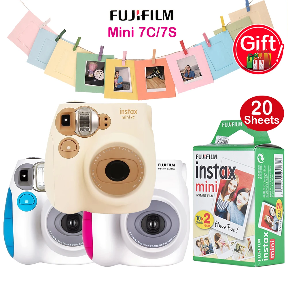 Fujifilm Instax Mini 7c/7s мгновенная камера, пленочная камера с автофокусировкой+ 20 листов, Fimls, Рождественский, новогодний, праздничный подарок для мальчиков и девочек
