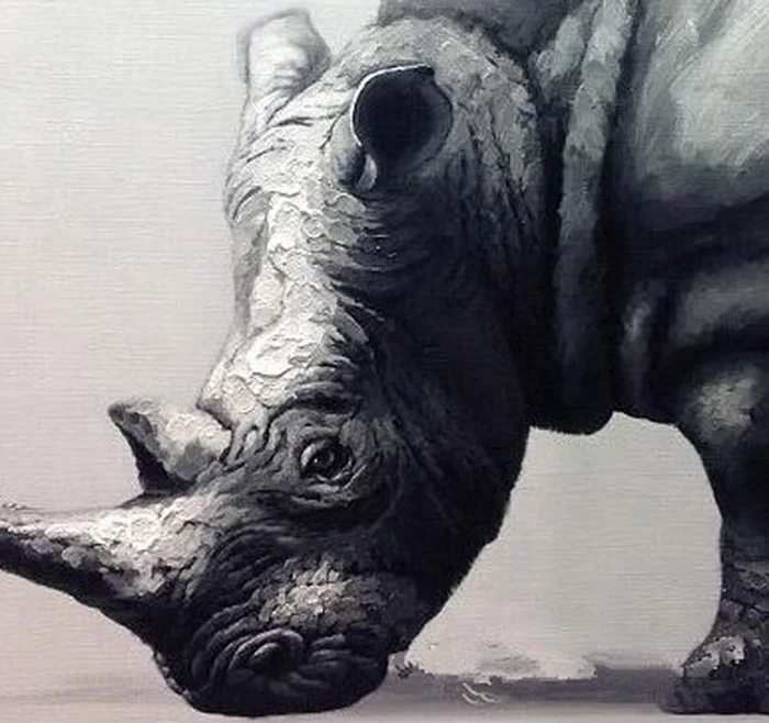 Pop Art 100% Animals Hand-painted strong rhinoceros Oil Painting Modern Abstract Animal Picture Canvas Deco Wall | Дом и сад