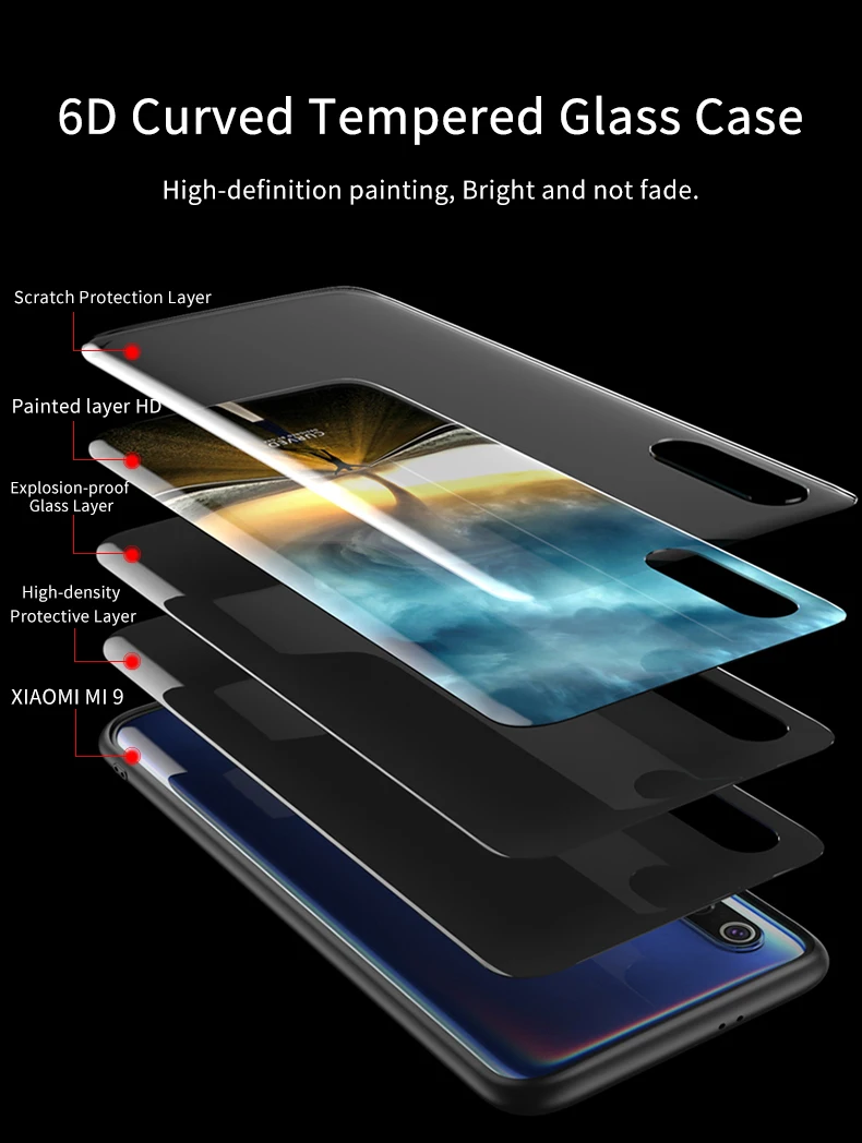 GKK, Роскошный чехол для Xiaomi Mi 9, чехол, противоударный, закругленный, закаленное стекло, мягкий край, TPU, чехол для Xiaomi Mi 9, чехол, Coque Funda