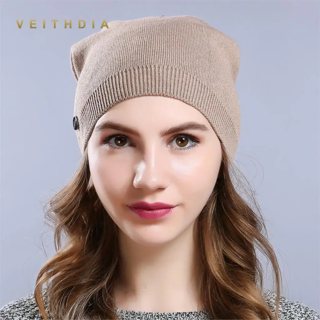 VEITHDIA, женские шапки, вязаная шерстяная шапка, Осень-зима, повседневные, высокое качество, брендовые, Новые шапки,, шапка, женские, Skullies Beanies - Цвет: 112-Khaki