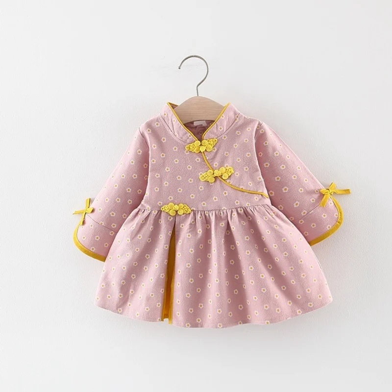 Осеннее платье принцессы для девочек детское винтажное Ципао с длинными