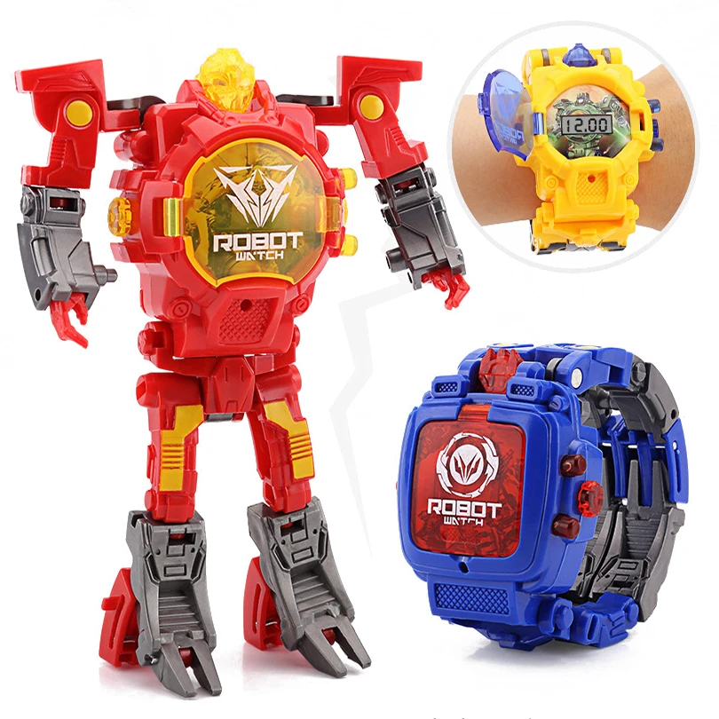 Transformação dos Desenhos Relógio de Pulso Relógio para o Menino Relógio de Brinquedo Animados Brinquedo Criativo Robô Eletrônico Crianças Deformar Esporte Presente Natal