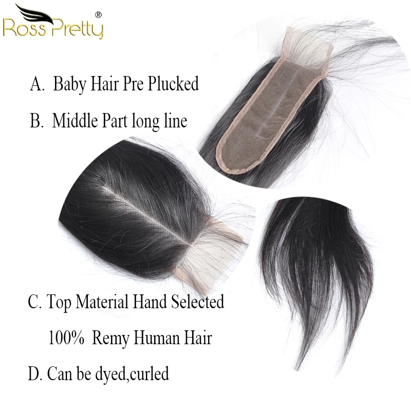Ross Pretty remy волосы длинная средняя часть кружева Закрытие с пучками перуанские