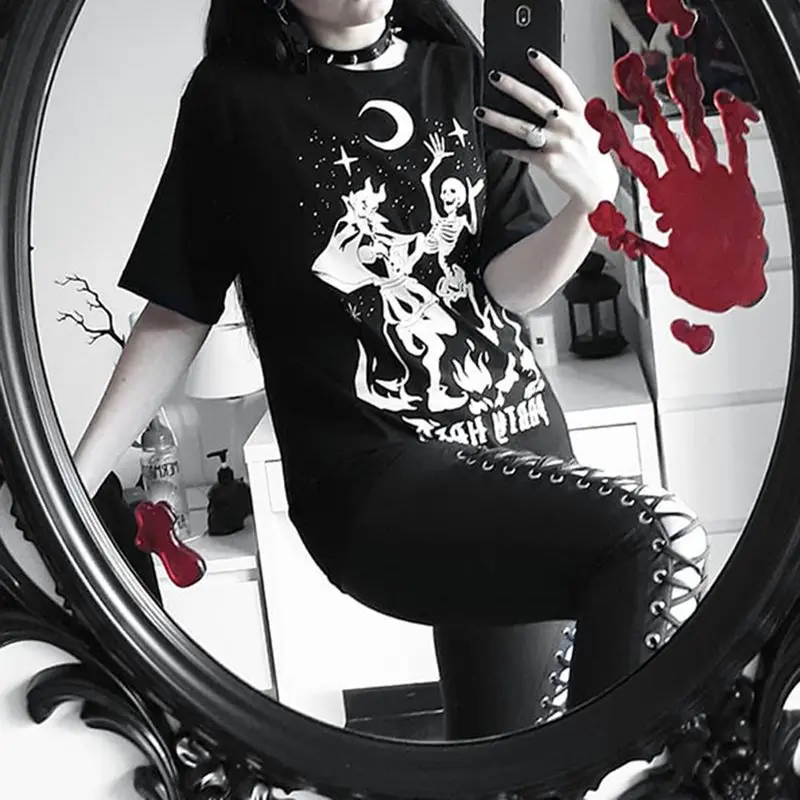 Готическая уличная женская футболка с принтом черепа летние топы свободная
