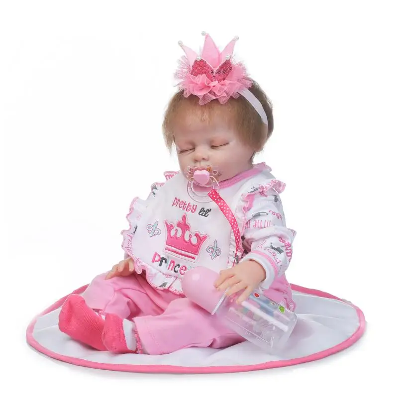 22 дюйма реалистичные спящие младенцы куклы с розовой короной голова цветка