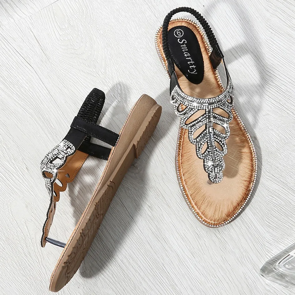 SAGACE женские сандалии богемные блестящие хрустальные плоский пляж повседневная