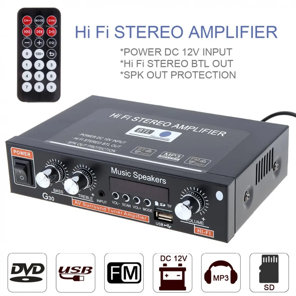 Прочный G30 HIFI Bluetooth-совместимый автомобильный усилитель мощности аудио FM-радио