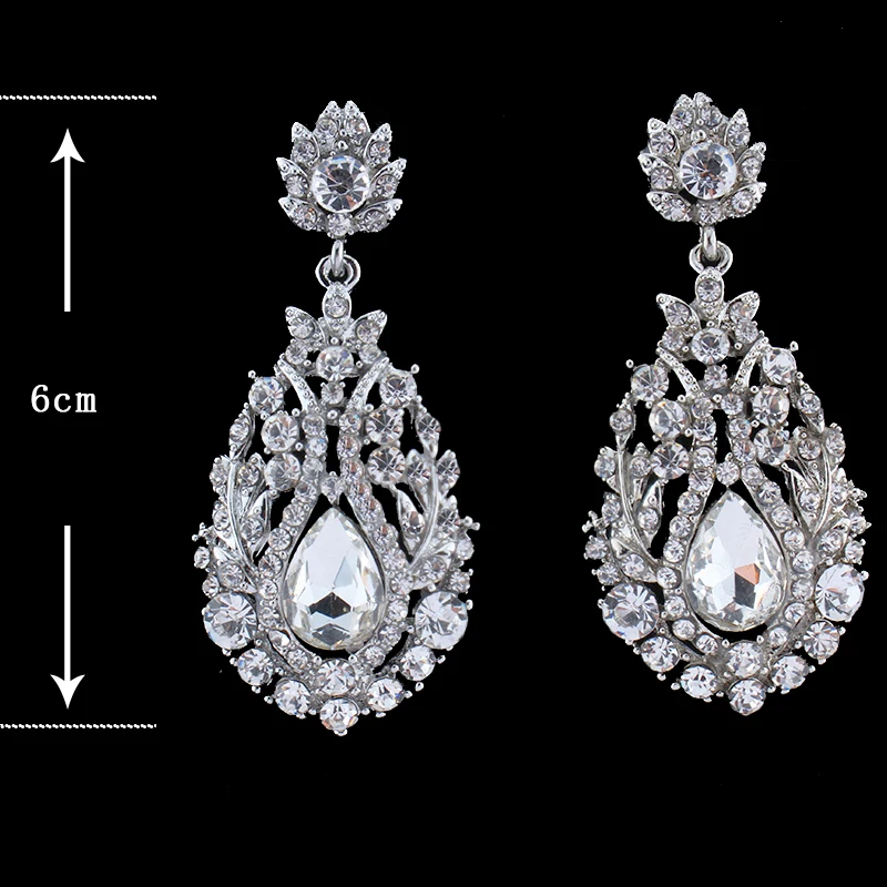 Женские длинные серьги капельки серебристого цвета с кристаллами|long earrings|long earrings
