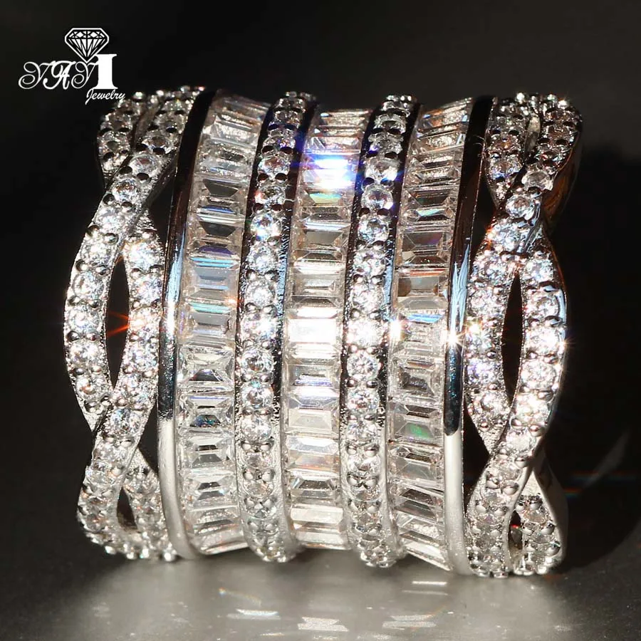 506- YaYI Jewelry Fashion Princess Cut 300pcs+ AAAAA White Zircon Silver Color Engagement Wedding Party Woman Girl Gift Rings | Украшения и