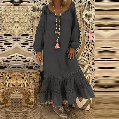 2019 легкое платье с длинными рукавами и круглым вырезом | Женская одежда