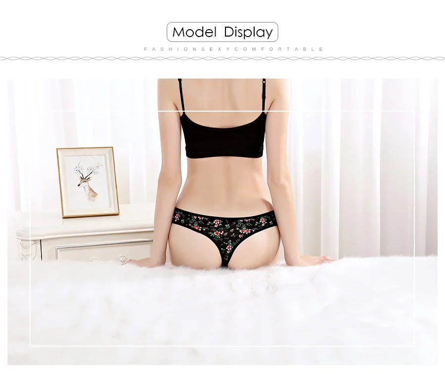 FUNCILAC стринги для Для женщин пикантные Цветочный принт G String девушки T-back мягкие трусики хлопковые трусы женские бикини женское белье горячий 5 шт./лот