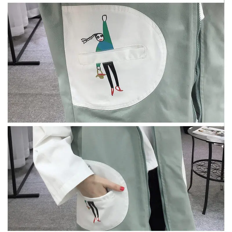 Женское пальто с мультяшным принтом Свободная Повседневная ветровка капюшоном в