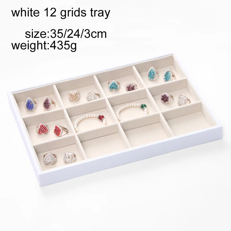 white 12 grids tray Пять стилей, пять цветов, бархатный лоток для ювелирных изделий, чехол для демонстрации, чехол, ожерелье, кольца, браслет, чехол для демонстрации, Органайзер - Цвет: white 12 grids tray