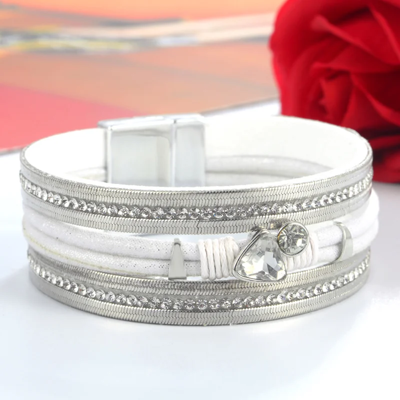 Женский браслет с треугольным кристаллом MINHIN из искусственной кожи магнитной