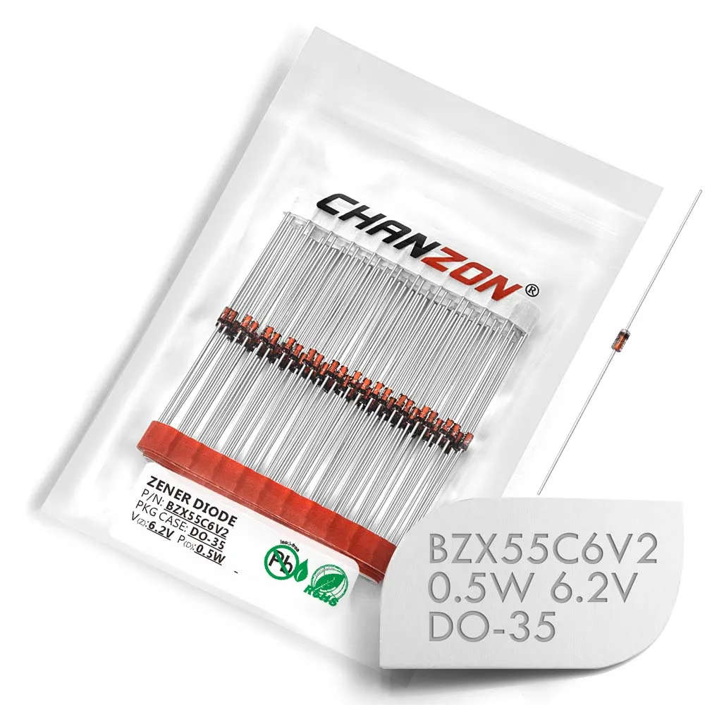 (100 шт.) BZX55C6V2 (1N5234B) стабилитрон диод 0 5 Вт 6 2 В DO 35 (DO 204AH) 6V2 IN5234B 1N5234|Диоды| |