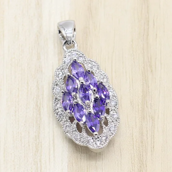 Purple 4 цвета многоцветный синий фиолетовый белый камни ожерелье кулон ювелирные изделия для женщин - Окраска металла: Purple