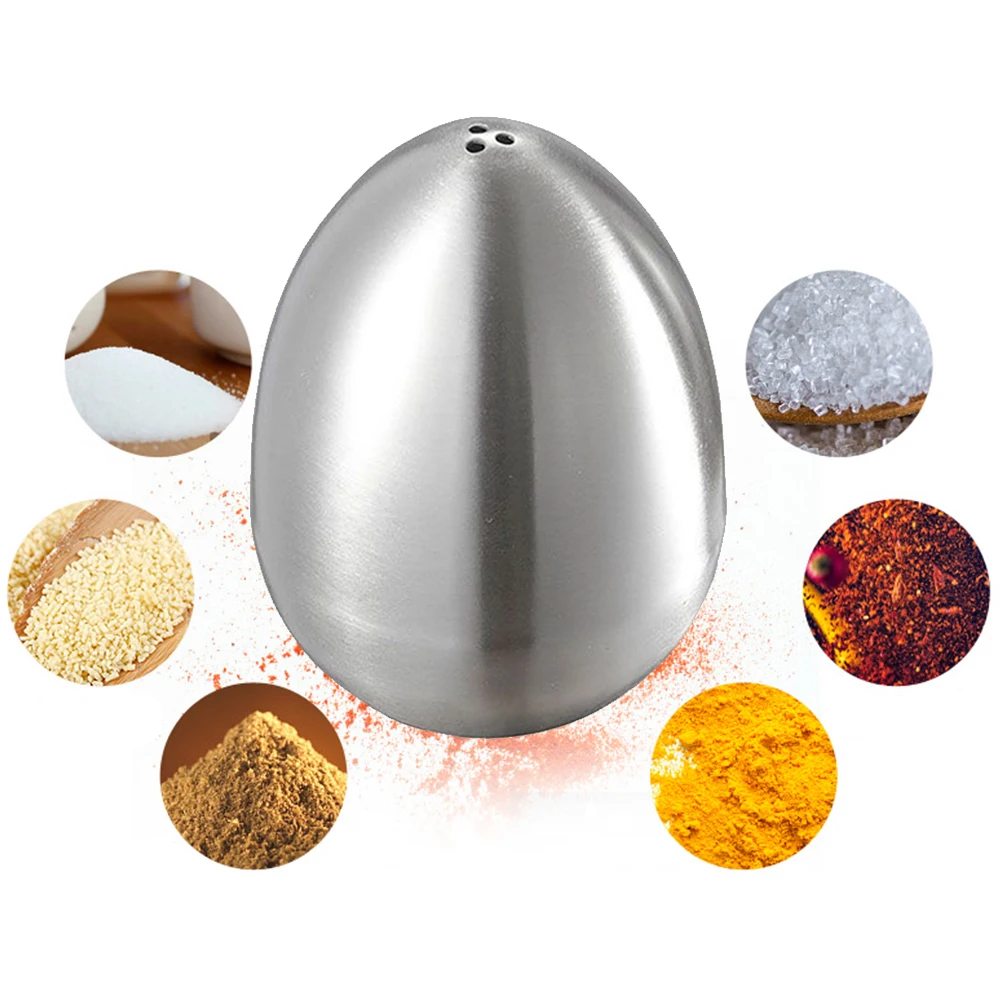 1 Or 3 Holes Kitchen Supplies Salt Can Removable Lid Pepper Shaker Egg Shaped Cumin Spice Seasoning Bottle Stainless Steel |