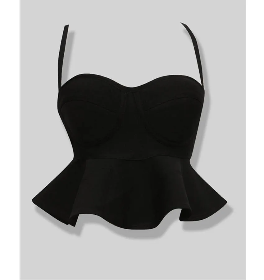 Стильные женские топы на бретельках с баской и цифрой T117 | Женская одежда