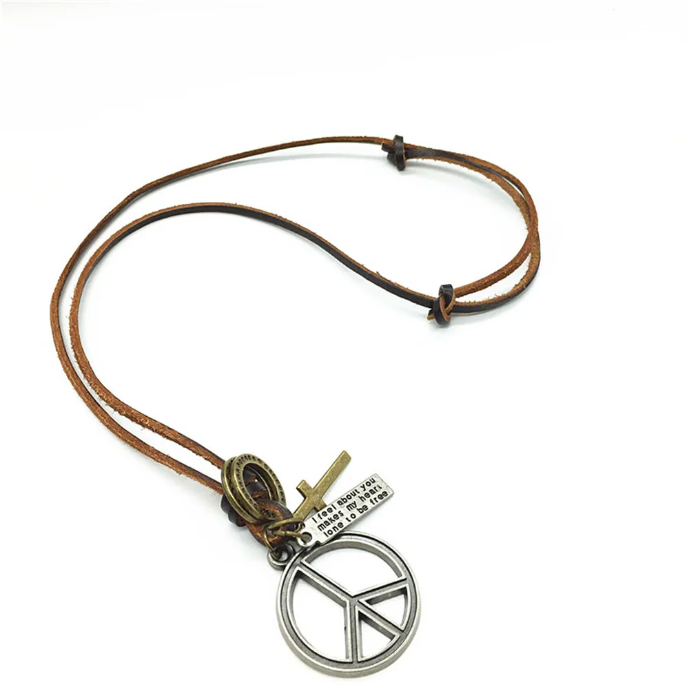 Модные повседневные длинные коричневые кольца из натуральной кожи и бронзы