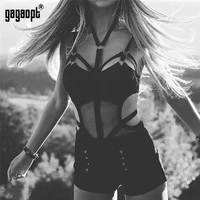 gagaopt 2020 lace bodysuit women body bandage patchwork mesh bodysuit black halter sexy bodysuit club jumpsuit overalls