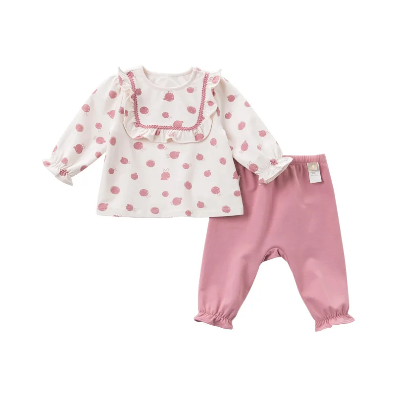 pink DBM10844 dave bella/Осенняя модная одежда в горошек для маленьких девочек детские милые комплекты с длинными рукавами детский костюм из 2 предметов - Цвет: pink