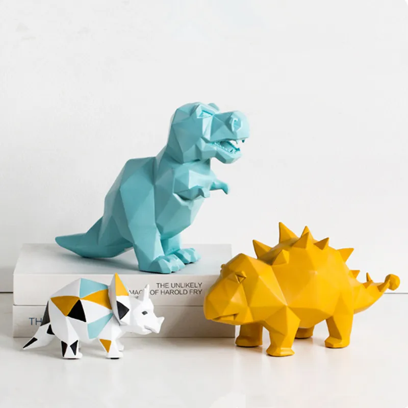 

Nordic Geometry Dinosaur Statue Animals Figurine Art Sculpture Resin Art&Craft Home Decoration Accessories R740