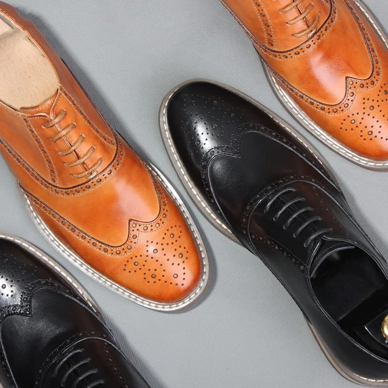 Мужские туфли-броги на плоской подошве ручной работы Формальные Деловые туфли из