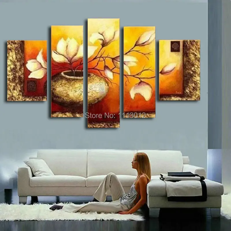 Горшок с золотыми цветами лилии картина маслом высокое качество набор из 5 шт. на