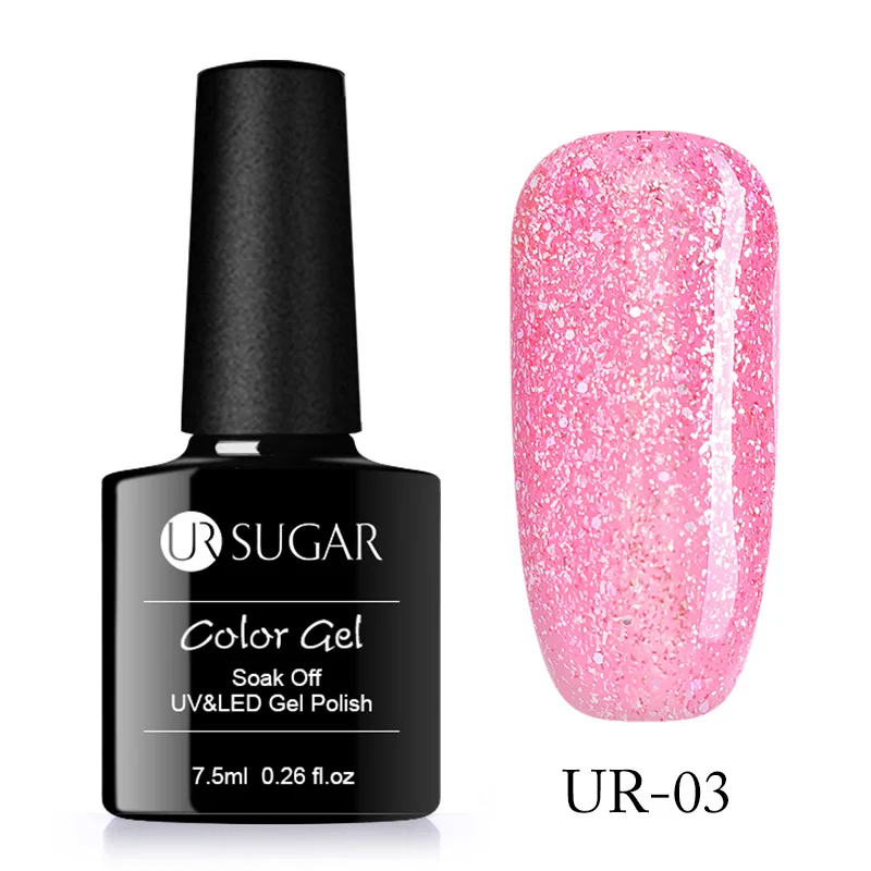 Rose Gold UR03 Ur Sugar 7,5 мл розовый золотистый Гель-лак для ногтей розовый блеск блестки замочить от УФ светодиодный Гель-лак длительный дизайн ногтей маникюрный лак - Цвет: Rose Gold UR03