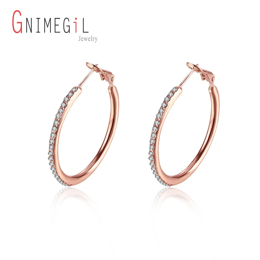 Женские серьги с кристаллами GNIMEGIL кольца овальным яйцом и розового золота