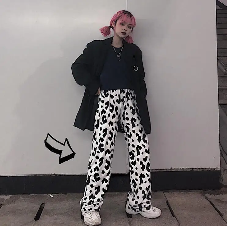 Винтажные свободные женские брюки Harajuku с эластичным поясом повседневные широкие