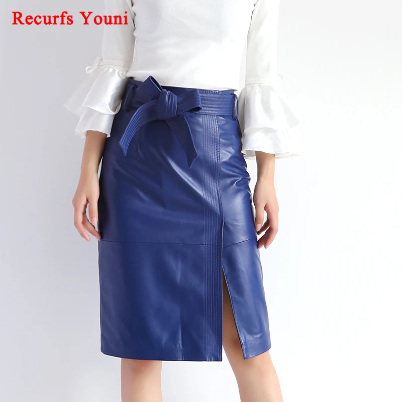 Женская Зимняя юбка из натуральной кожи с бантом 65 см|Женские юбки| |