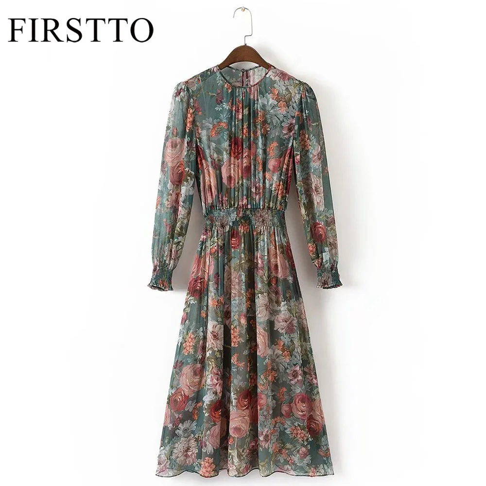 Firstto винтажные шифоновые этнические с открытой спиной цветочным принтом длиной