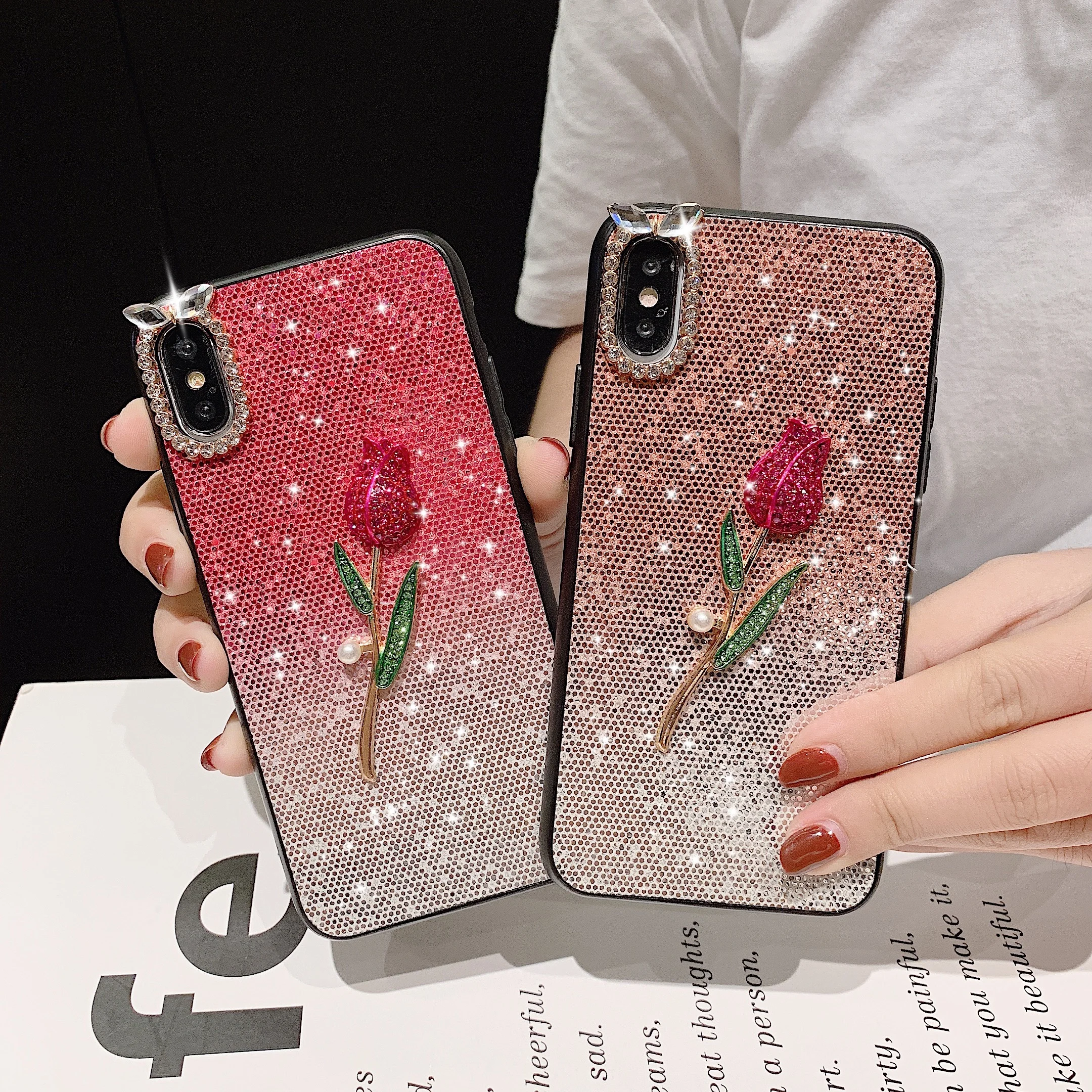 Casyva блестящий чехол для телефона Iphone X XR XS MAX Алмазный Розовый Жесткий Чехол 6 7 8 plus