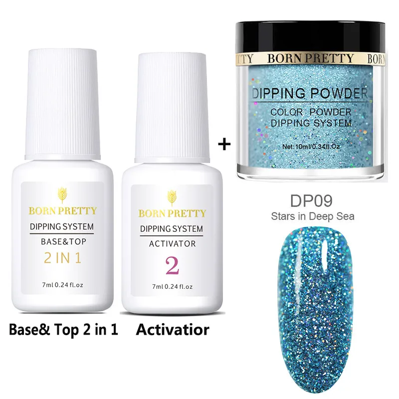 Holographic Set 9 BORN PRETTY погружение ногтей порошок Набор база и Топ 2 в 1 гель голографический натуральный сухой активатор градиент французский без лампы лечения - Цвет: Holographic Set 9