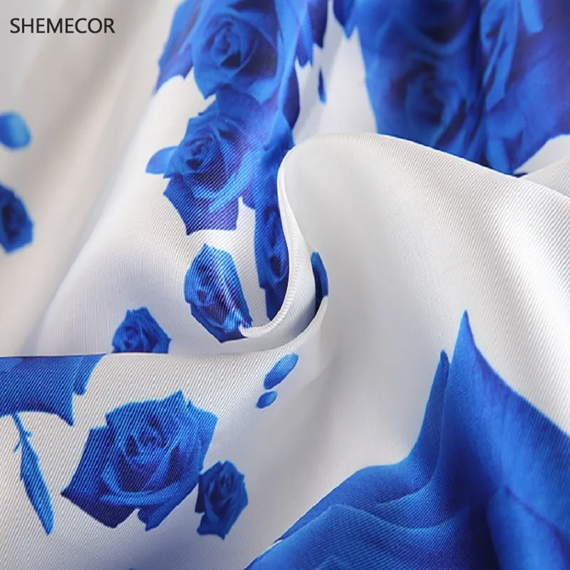 SHEMECOR Осенняя Женская винтажная Ретро синяя Роза с цветочным принтом плиссированная юбка миди с высокой талией Falda Primavera