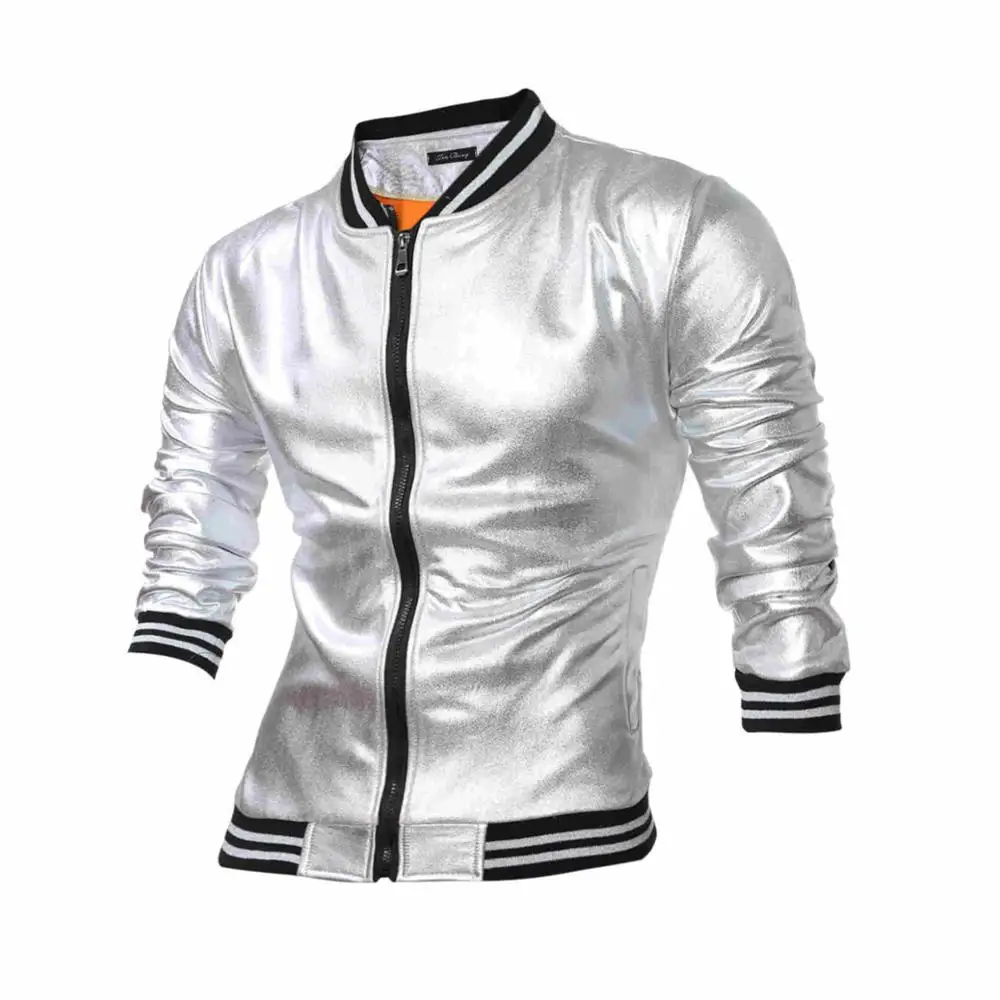 Silver Jacket Мужская Золотая куртка, приталенная повседневная мужская флисовая куртка с капюшоном размера плюс, куртка-бомбер на молнии, верхняя одежда для клуба, модная мужская осенняя одежда - Цвет: Silver Jacket