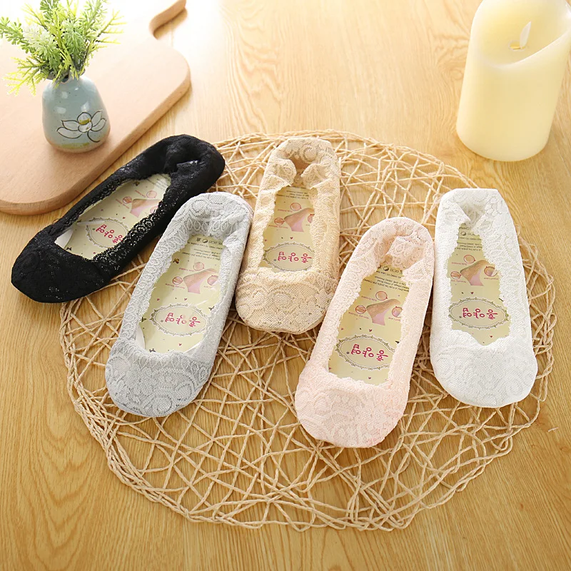 Новые летние кружевные носки башмачки женские нескользящие Противоскользящие