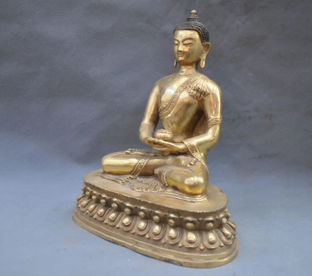 10 ''китайская тибетская позолота буддизм медицина Бронзовая статуэтка Будды