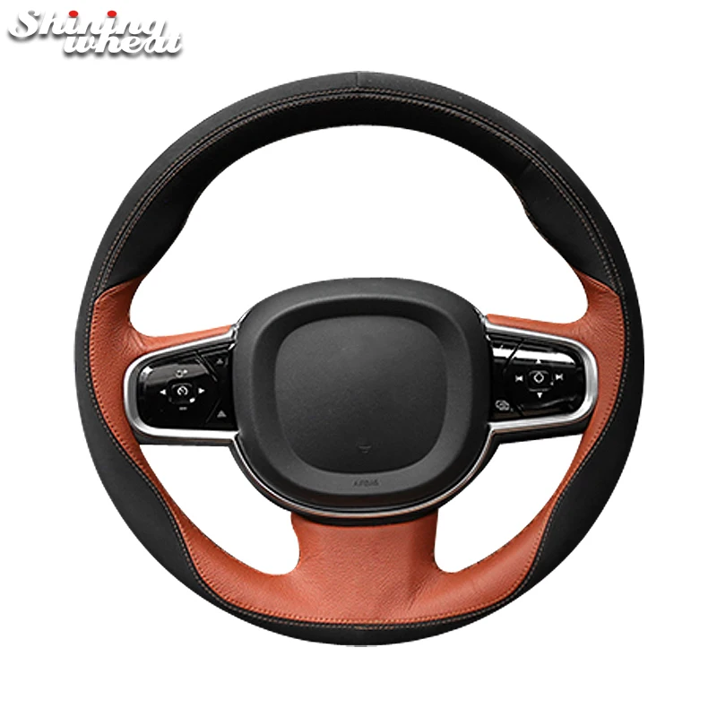 

Hand Sew Black Brown Leather Car Steering Wheel Cover for Volvo XC90 2015-2017
