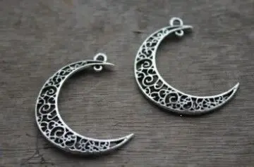 

2016 hot sale 100pcs Antique Silver plated Hollow Crescent Moon Charms Pendant Jewelry Supplies Connector Link Drops 39*9mm