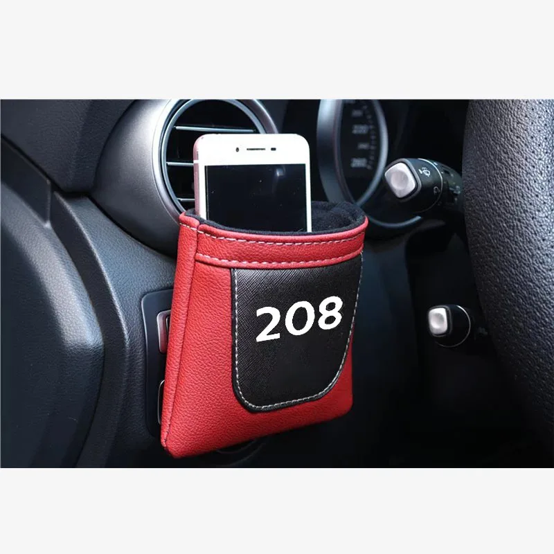 Автомобильный Стайлинг для peugeot 208, зажим на воздуховод, автомобильный вентиляционный отсек, аккуратный Чехол для хранения из искусственной кожи, сумка для монет, чехол, автомобильный держатель для телефона