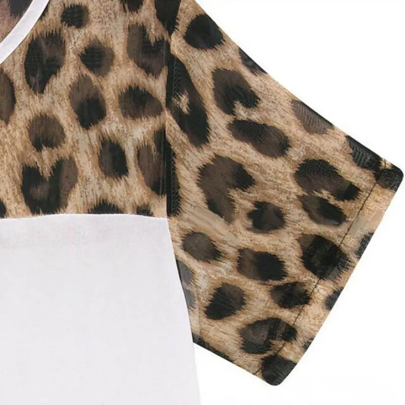 

Women Summer Chiffon leopard Print Top Patchwork Casual Ladies Wear Short-sleeved Round Neck Blouses S-2XL